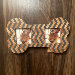NWOT Blue-Gray and Tan Chevron Dog Bone Wooden Picture Frame